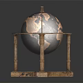 Vintage Decorative Globe Furniture with Ornate Pillar Stand and Aged Classic Design