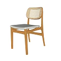Modern Wooden Dining Chair With Rattan Backrest And White Cushion