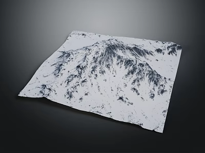 Snow Mountain Terrain Pattern Printed On Square Fabric With Realistic Topographic Details 3d model