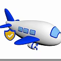 Cartoon Airplane With White Body Blue Wings Tail Engine Nose And Yellow Shield Check Mark