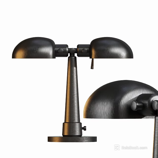 Unique Shaped Modern Table Lamp with Two Black Metal Arc Shades Design 3d model 