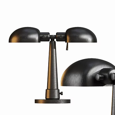Unique Shaped Modern Table Lamp with Two Black Metal Arc Shades Design 3d model