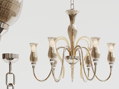 Elegant Modern Chandelier With Curved Metal Arms And Glass Shades Design 3d model