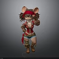 Cartoon Mouse Girl Character In Pirate Style With Red Top Blue Shorts And Brown Boots
