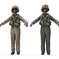 Game and Movie Military Character in Brown and Gray Uniform with Helmet and Tactical Gear