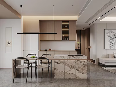 Modern Dining and Living Room Interior Design With Marble Island Table Chairs And Cabinets 3d model