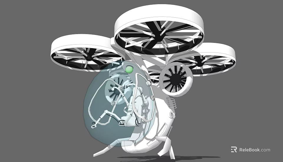 Smart Machine Drone Design With Multiple Rotors And Transparent Cabin Structure 3d model 