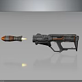 Futuristic 3D Rendered Weapon Rocket Launcher With Black Gray Red Accents Glowing Projectile And Reflection