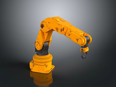 Yellow Industrial Robotic Arm Equipment With Worn Surface And Stable Base Structure 3d model