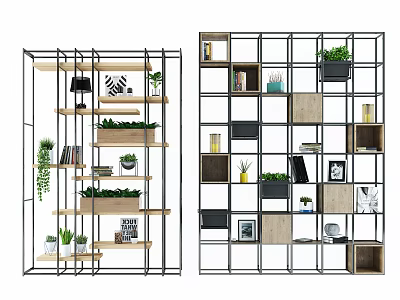 Modern Metal Frame Bookshelf With Open Shelves Plants Books And Decorative Items 3d model