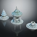 Stone Crafted Garden Ornaments With Dome Pavilion Conical Top Basin Like Structure And Circular Bases