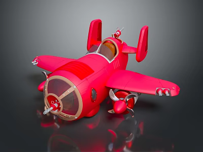 Red Cartoon Style Passenger Plane Model Featuring Transparent Cockpit And Short Wings 3d model