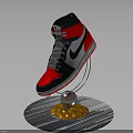 High Top Sneakers In Black Red White With Nike Logo On Metallic Gold Display Stand