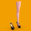 Black High Heels With Red Heels On Yellow Background One Foot Wearing The Other Beside