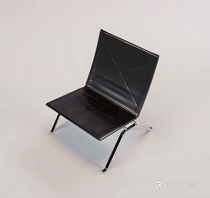 Modern Black Leather Leisure Chair With Sturdy Metal Legs And Minimalist Design 3d model 