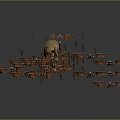 Different Types Of Copper Colored Metallic Aircraft Models Arranged On Gray Background