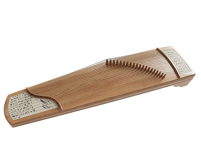 Traditional Chinese Zither Musical Instrument with Artistic Drawing and Wooden Body 3d model