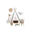 Adorable Doll Play Set With Teepee Tent Giraffe Toy Bassinet And Swan Decoration