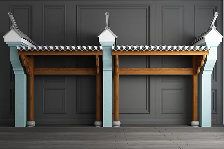Chinese Eaves Huizhou Architecture Horse Head Wall Door Head Combination 3d model