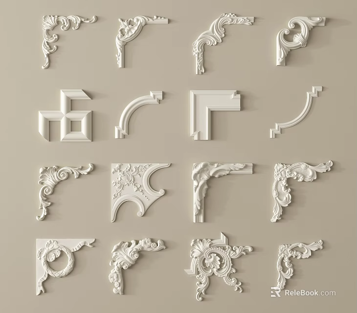 White Ornate Carved Decorative Corners And Trim For Furniture With Intricate Patterns And Classic Style 3d model 