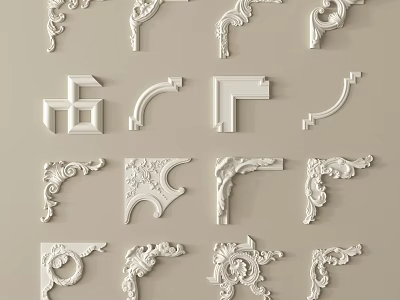 White Ornate Carved Decorative Corners And Trim For Furniture With Intricate Patterns And Classic Style 3d model