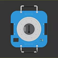 Blue Cubic Industrial Equipment With Circular Top Opening Side Black Stripes And Carrying Handle