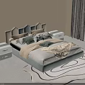 Modern Double Bed With Soft Headboard Pillows Blanket And Nightstands On Patterned Rug 3d model