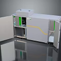 Gray Computer Server Cabinet Featuring Open Doors Internal Components Green Indicator Lights And Yellow Wires