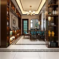 Modern Living Dining Room Interior With Wooden Decor Large Artwork And Lighting Design