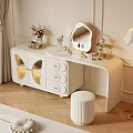 Elegant Modern White Dressing Table Bedroom Interior With Gold Accents Drawers And Makeup Items