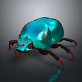 Turquoise Metallic Beetle With Red Eyes And Long Legs On Dark Background With Reflection