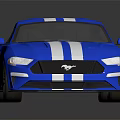 Blue Sports Car With White Racing Stripes Sleek Exterior Design And Shiny Finish