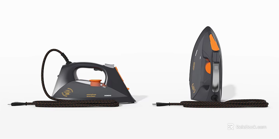 Modern Black And Orange Electric Irons With Ergonomic Handle And Power Cord 3d model 
