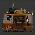Enchanted Food Truck 3D Model With Cauldron Potion Bottles Broom And Street Lamp