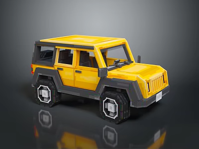 Yellow Off Road Vehicle Model With Low Poly Boxy Design And Black Wheels 3d model