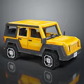 Yellow Off Road Vehicle Model With Low Poly Boxy Design And Black Wheels