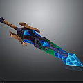 Fantasy Glowing Sword With Blue Green Blade And Orange Decorative Hilt Design