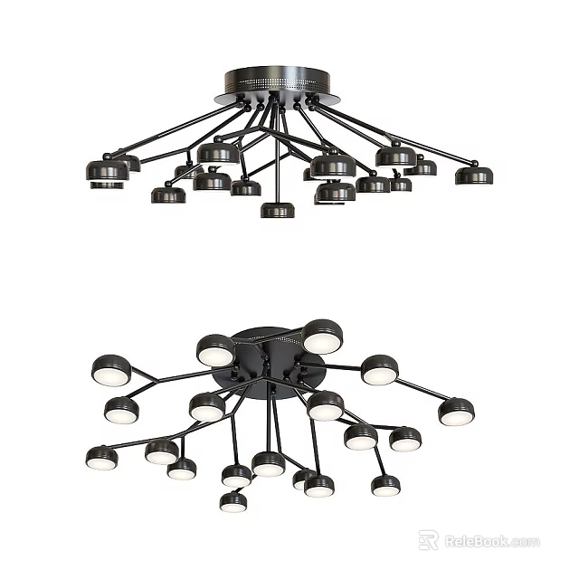 Modern Black Metal Chandeliers With Multiple Round Light Bulbs Unique Design 3d model