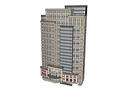 High Rise Modern Office Building Architecture With Large Windows And Entrance Area 3d model