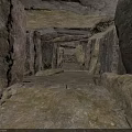 Ancient Stone Passageway Interior With Rough Stone Walls Pillars And Stone Floor