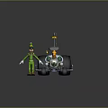 Cartoon Character In Green Outfit With Hat Standing Next To Yellow Green Mechanical Vehicle