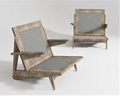 Wooden Frame Leisure Chairs With Mesh Back And Seat In Minimalist Design 3d model