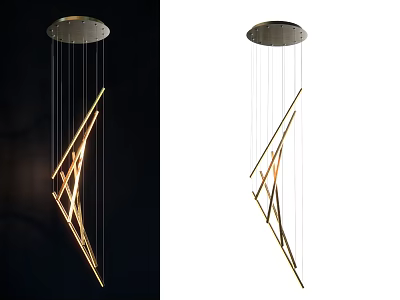 Modern Geometric Metallic Chandelier With Linear Structured Design And Suspended Lines 3d model