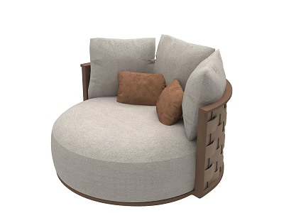 Round Outdoor Sofa With Light Gray Fabric Wooden Frame And Brown Cushions 3d model