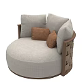 Round Outdoor Sofa With Light Gray Fabric Wooden Frame And Brown Cushions