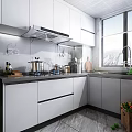 Modern Kitchen Interior With White Cabinets Range Hood Cooktop Sink And Window 3d model
