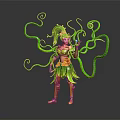 Fantasy Female Character With Green Curly Vine Creatures And Plant Elements