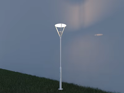 Modern Outdoor Light with White Pole Standing on Green Grass for Evening Illumination 3d model