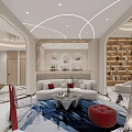 Modern Living and Dining Room Interior With Lofty Ceiling Curved Lighting And Marble Flooring