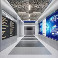 Modern Office Corridor Interior With Lighting Decorative Wall Digital Screens And Data Displays